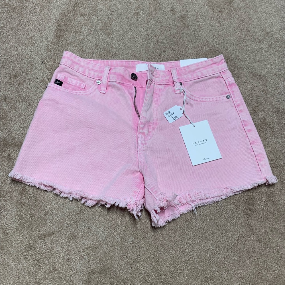 KanCan Pink Frayed Hem Women Shorts